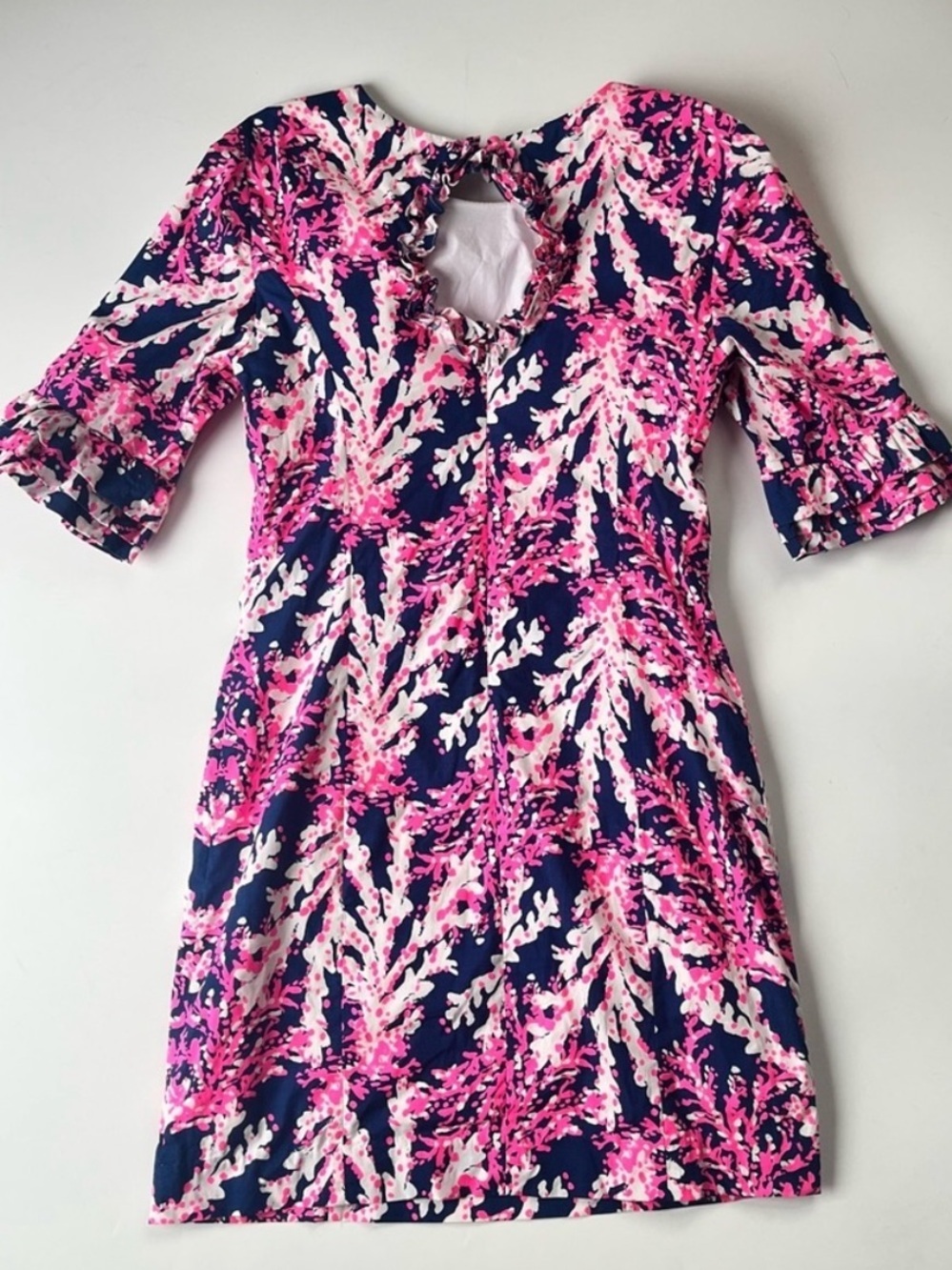 Lilly Pulitzer Fiesta Stretch Dress Beyond the Sea Print Ruffle Sleeve Pink - Picture 9 of 12